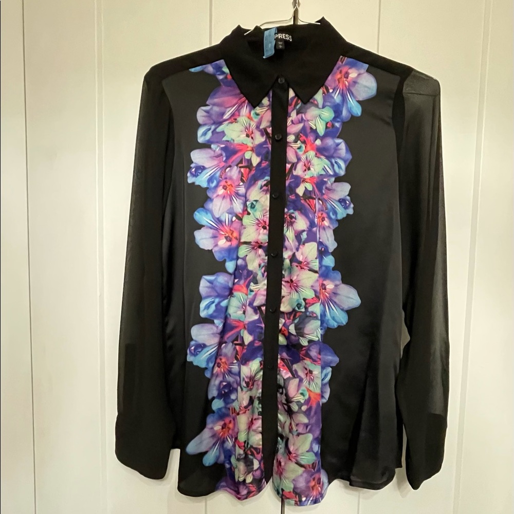 Express Black & Floral Blouse and Matching Skirt